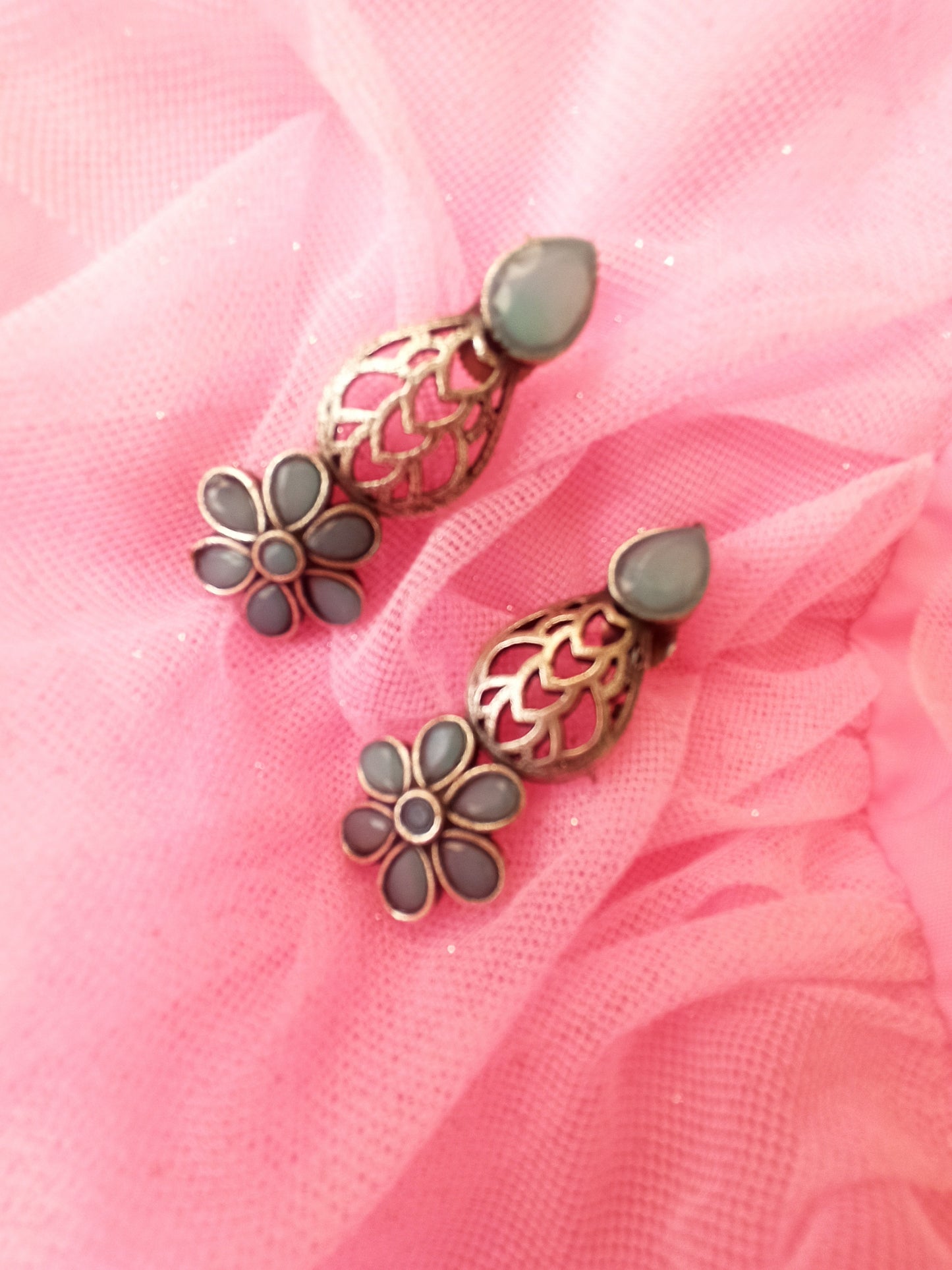 Apeksha Silver Lookalike Studs Earrings - Sea Green