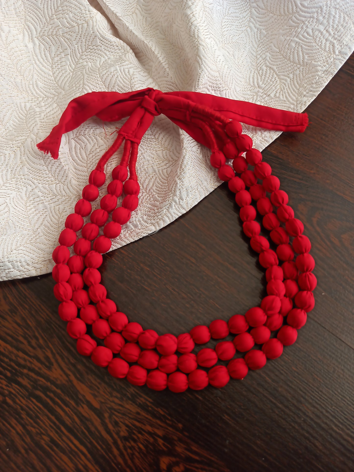 Kriti Red Three Layered fabric necklace