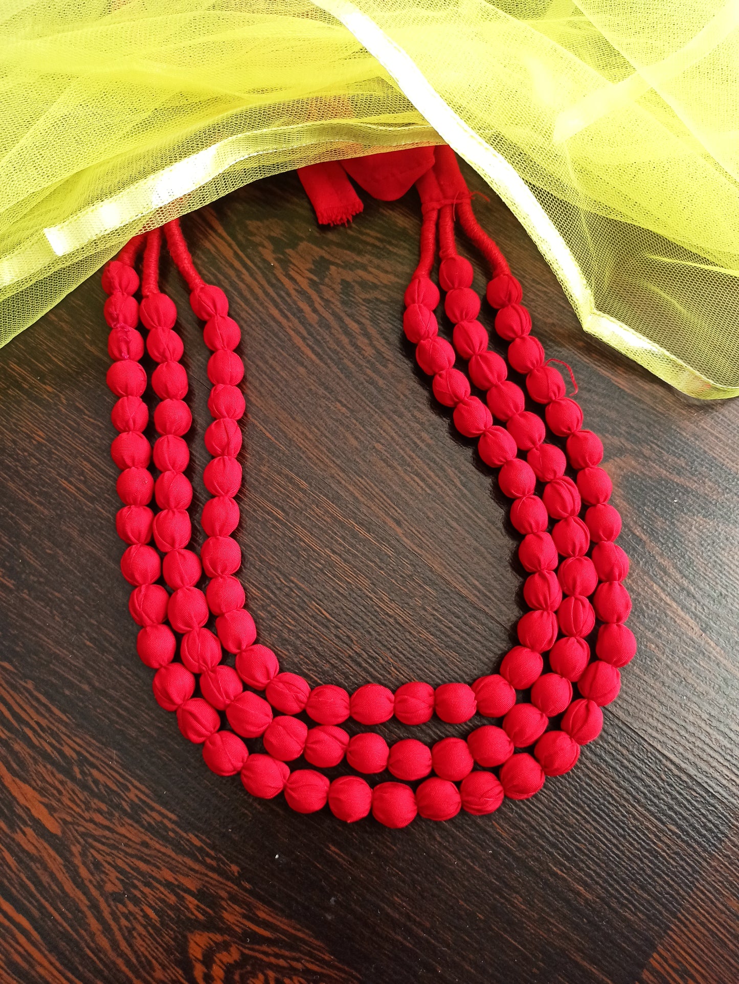 Kriti Red Three Layered fabric necklace