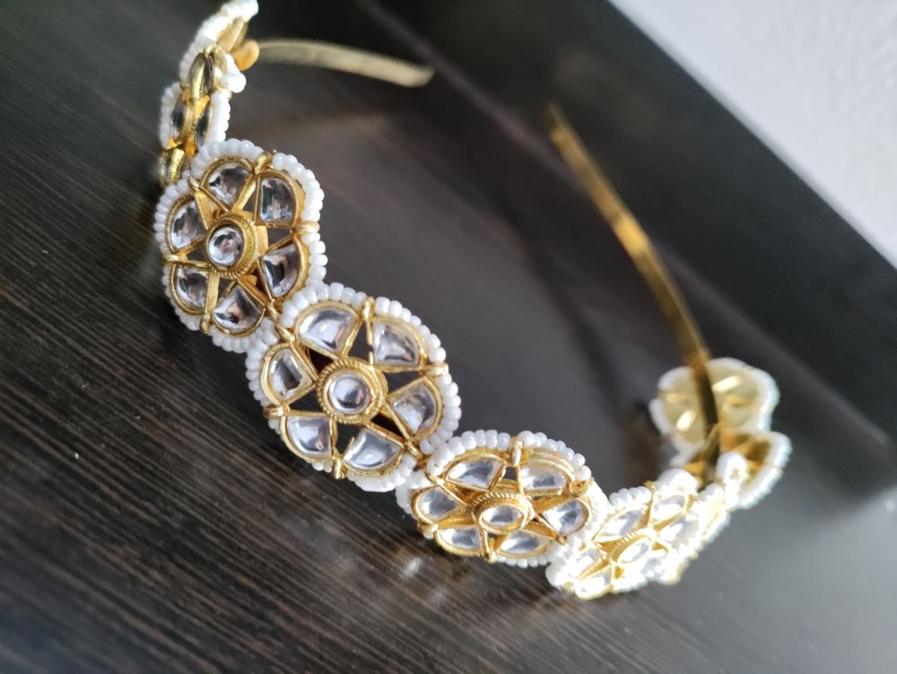 Mihika White kundan pearl hairband