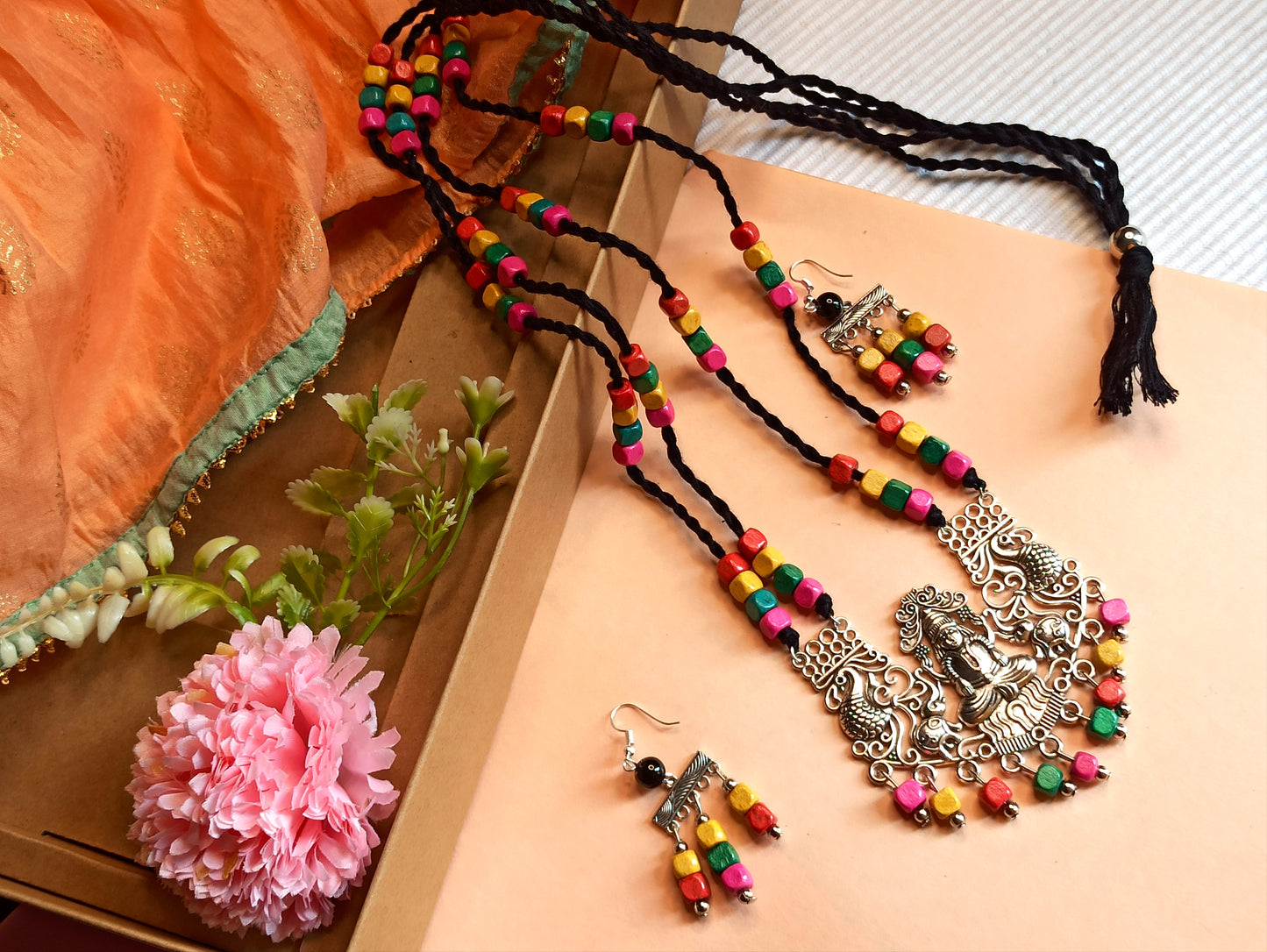Bhakti Multi-color Thread oxidized necklace set