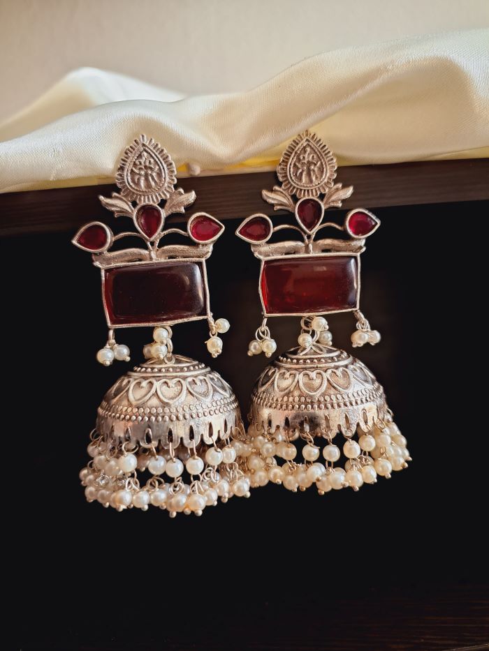 Jasmi red jhumki earrings