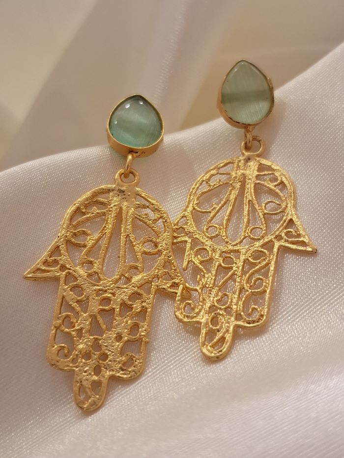 Mukta mint green hamsa earrings