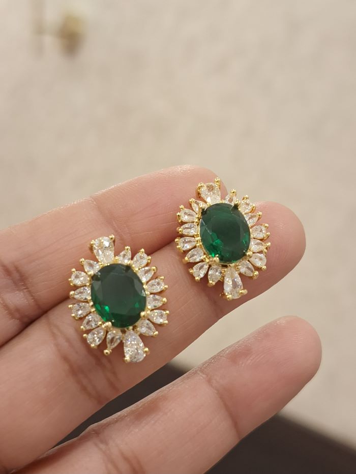 Poonam emerald green stud earrings
