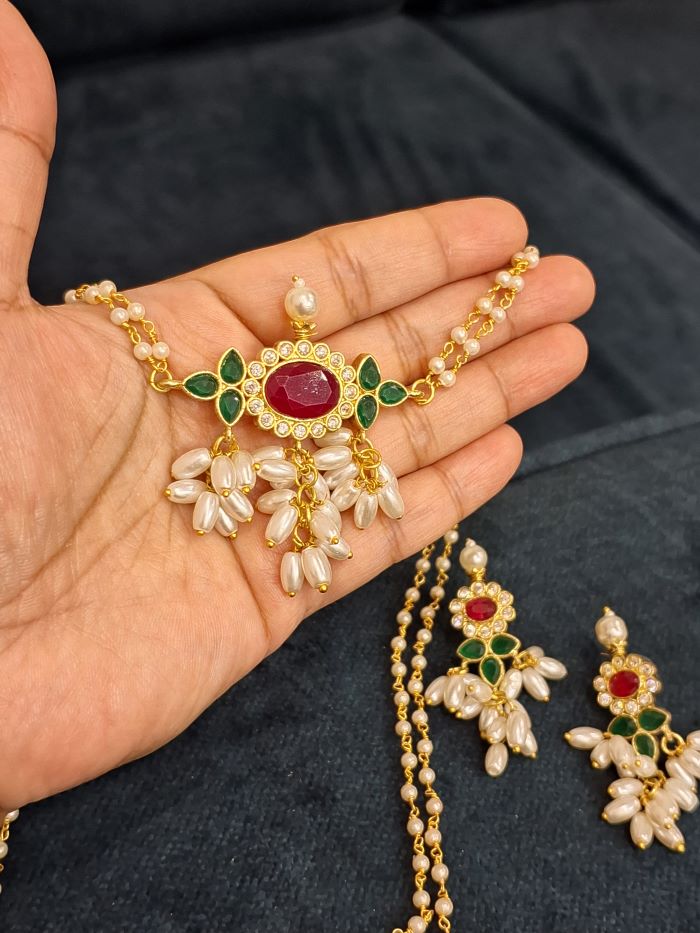 Ramya kundan pearl jewellery set