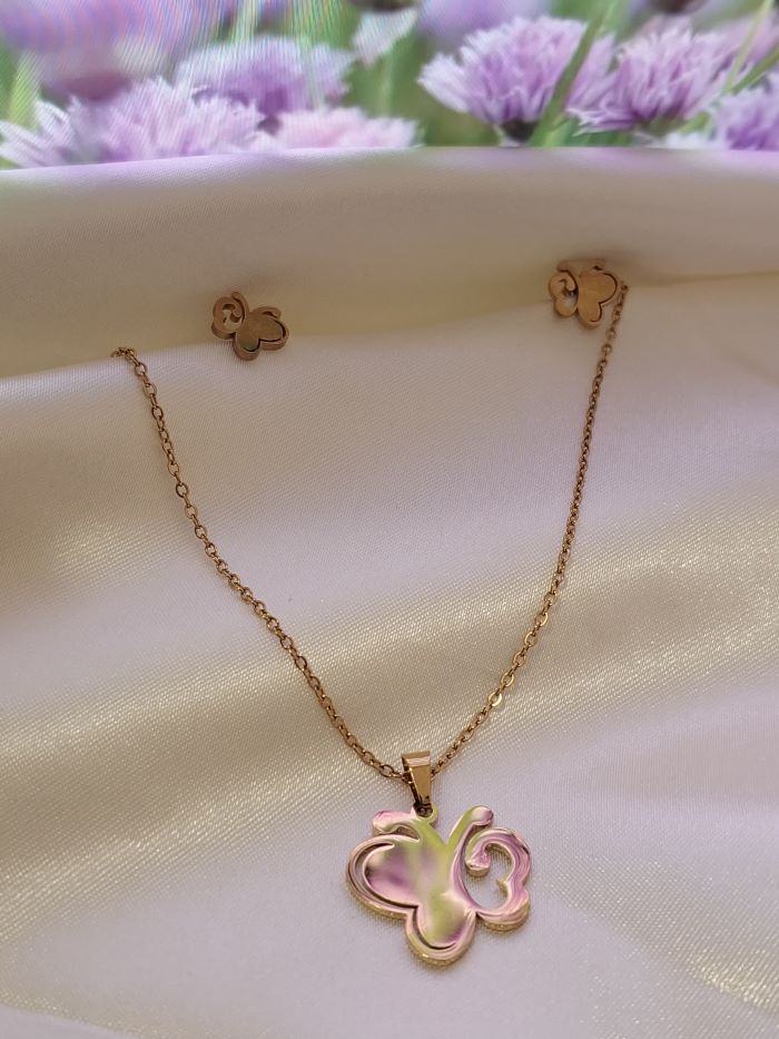 Rimel anti-tarnish butterfly pendant jewellery set