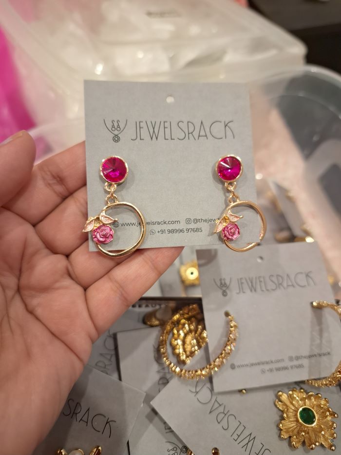 Rivi pink anti-tarnish dangler earrings