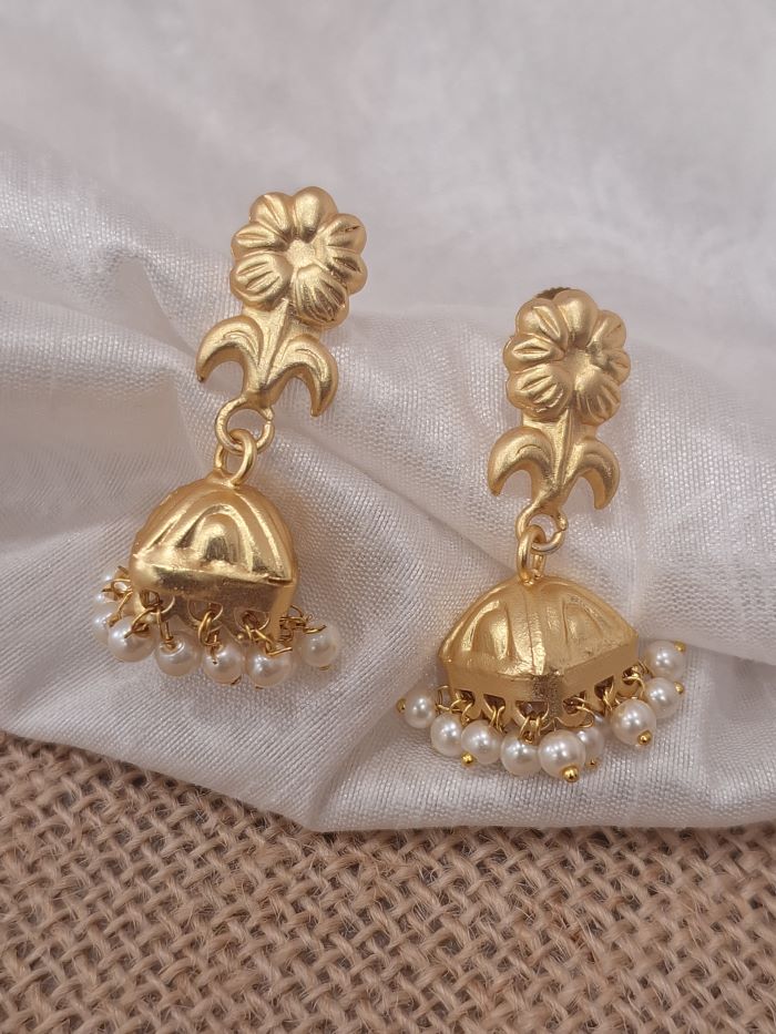 Sitara matt golden jhumki earrings