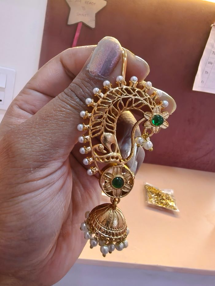 Taani green cuff jhumka earrings