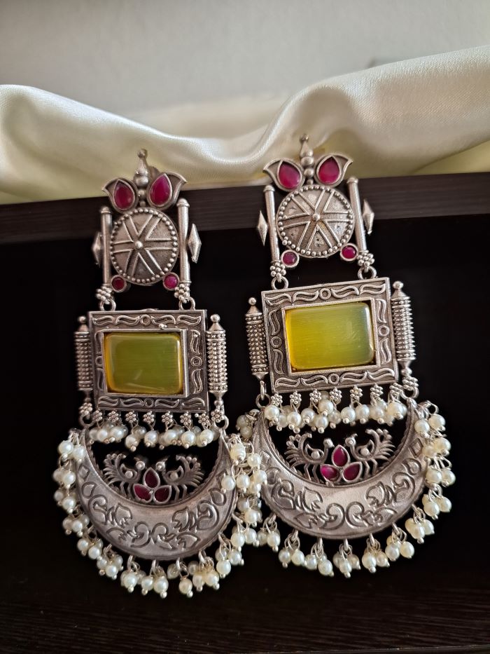 Zoya pink and yellow chandbali earrings