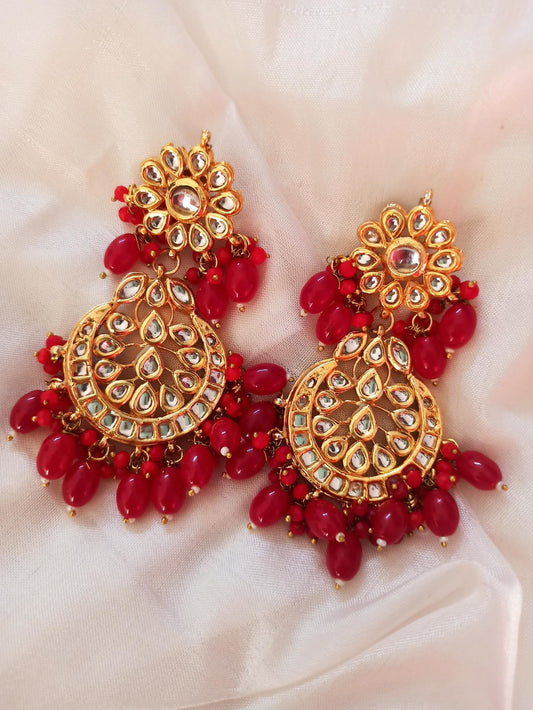 Brishti Red Kundan Chandbali Earrings in Gold tone