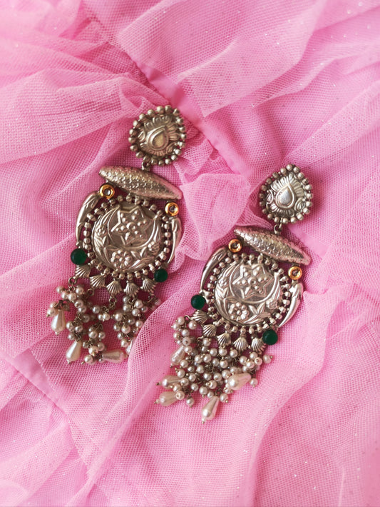 Damini Silver Polish Brass Long Dangler earrings