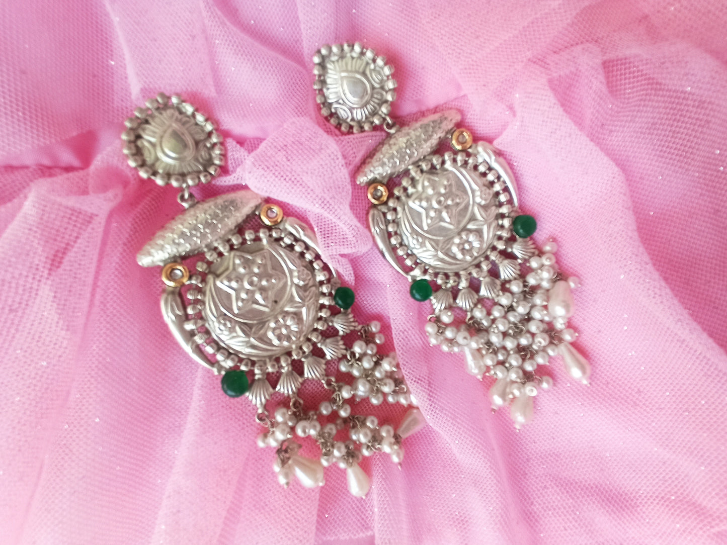 Damini Silver Polish Brass Long Dangler earrings