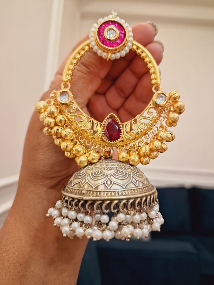 Falak Pink and red chandbali jhumki earrings