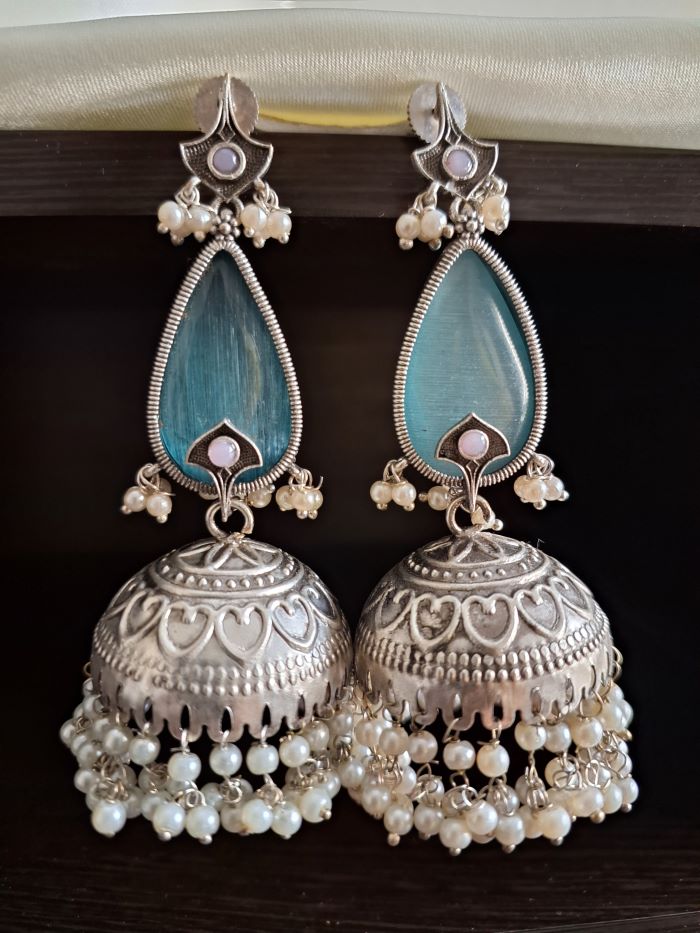 Falguni Sky blue jhumki earrings