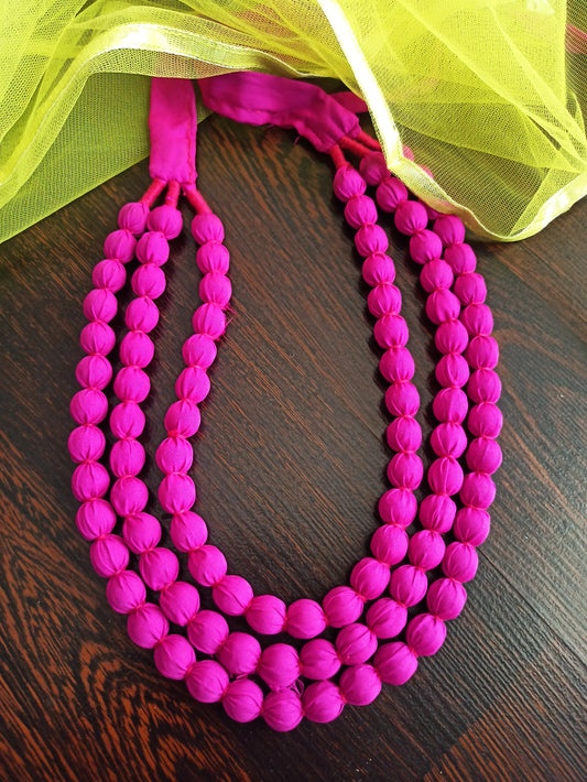 Kriti Pink Three Layered Fabric Necklace