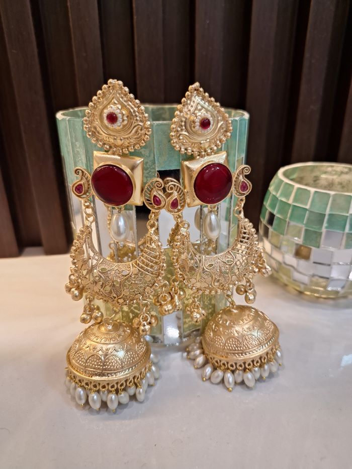 Maheep Red Chandbali Jhumkas