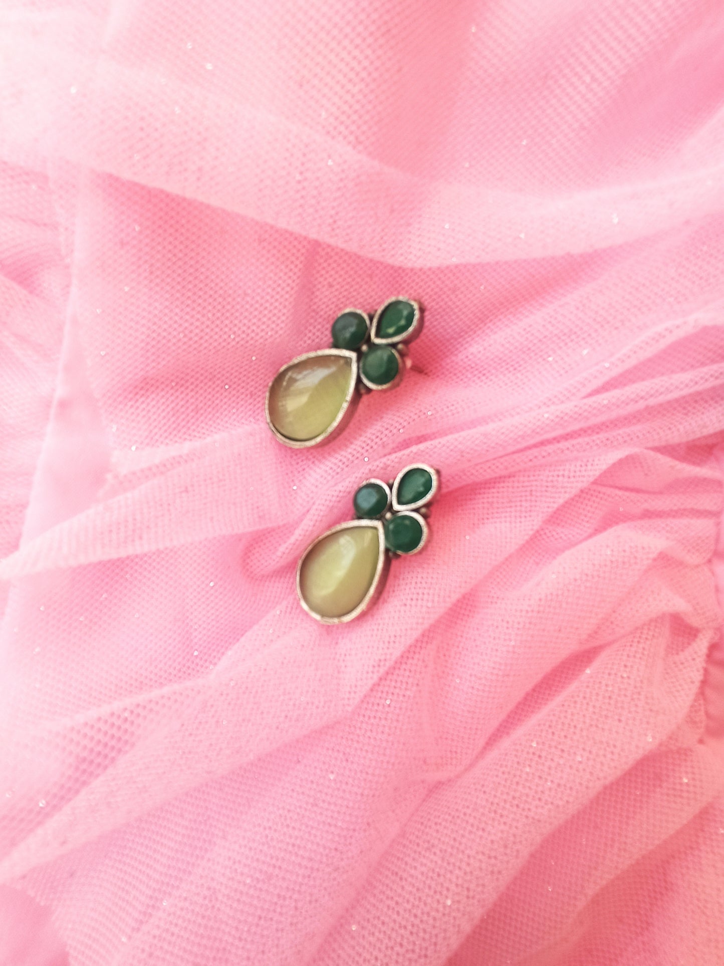 Nicole Emerald & Mint Green silver replica studs earrings