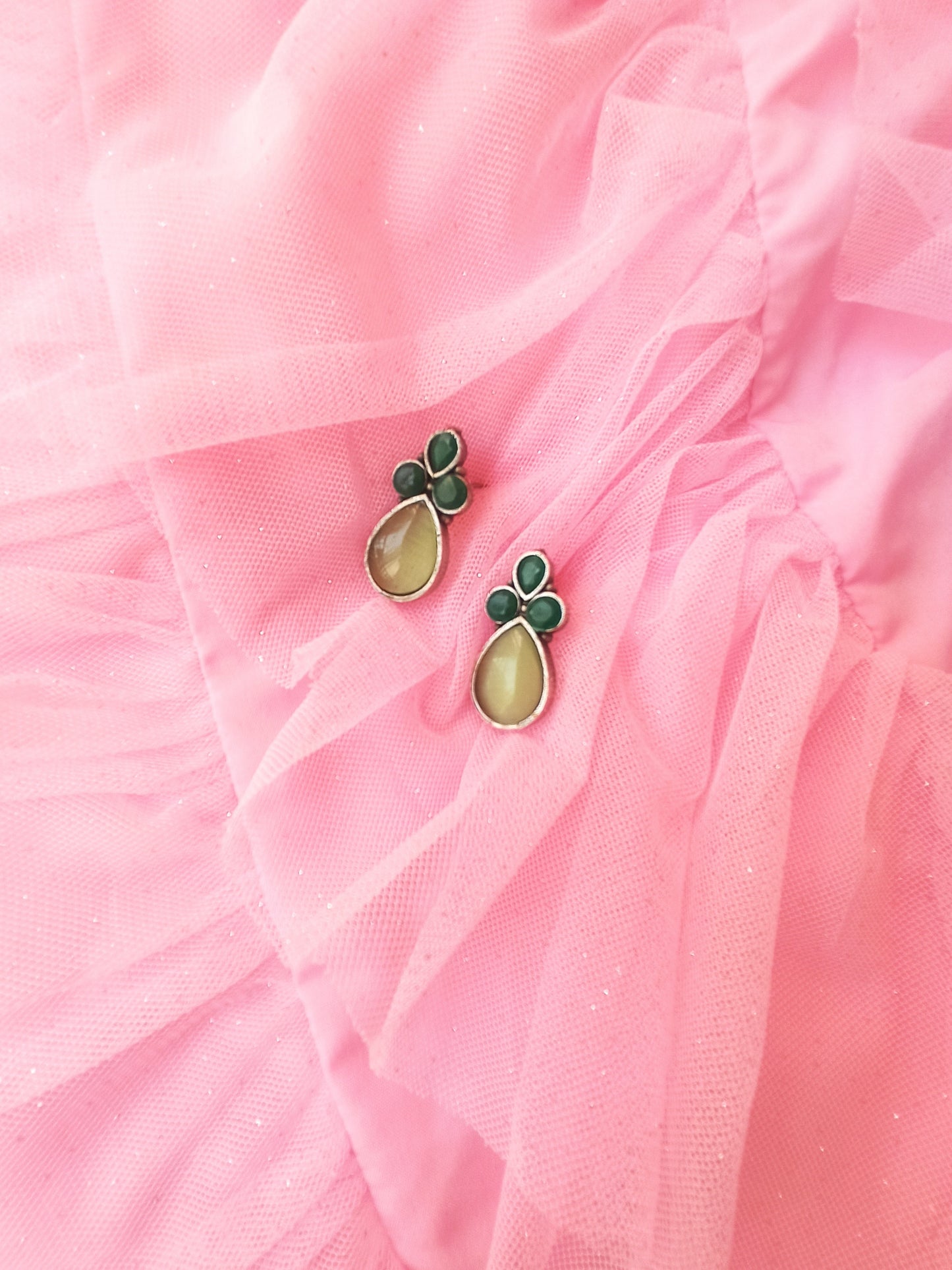 Nicole Emerald & Mint Green silver replica studs earrings