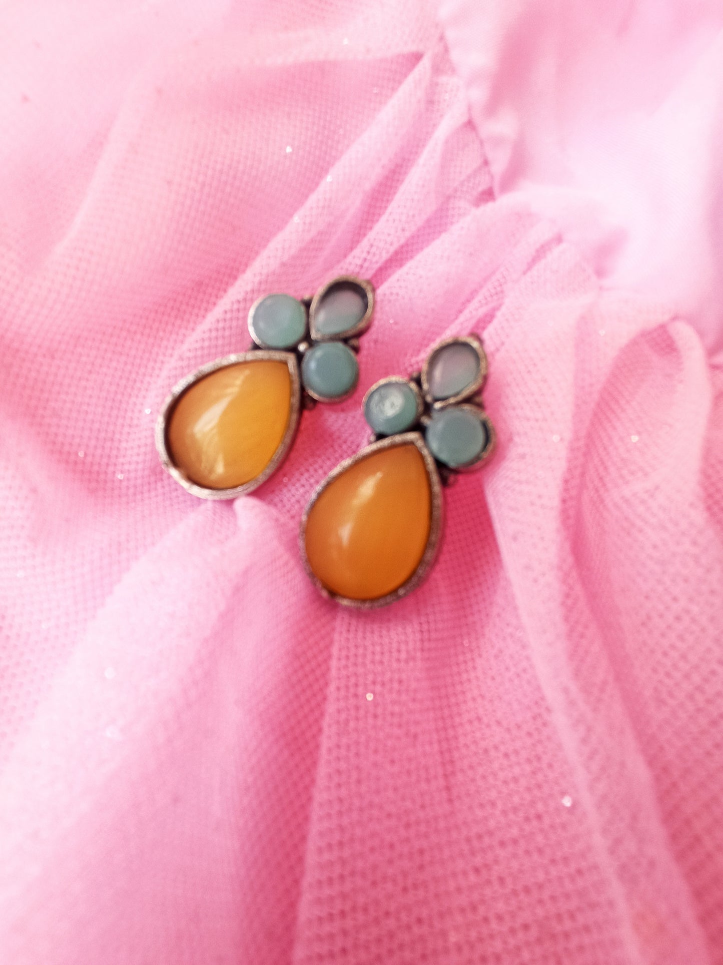 Nicole Yellow & Green silver replica studs earrings