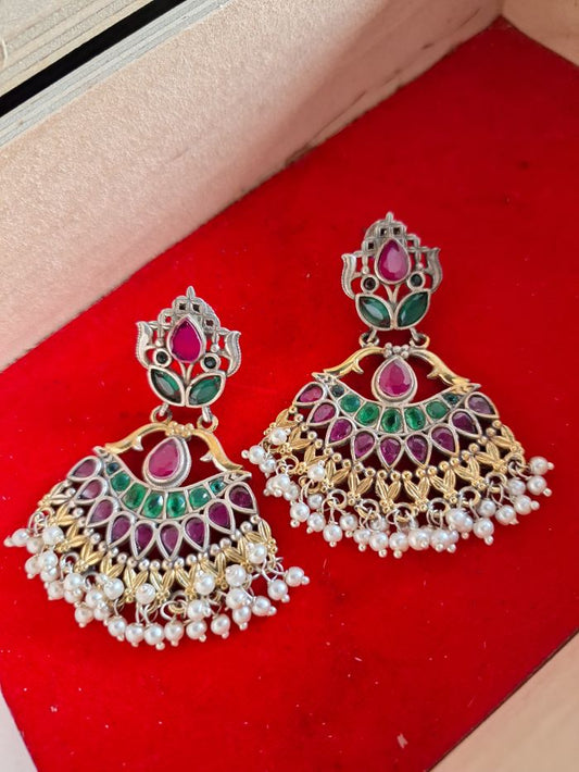 Nirjari Pink and Green Dangler earrings