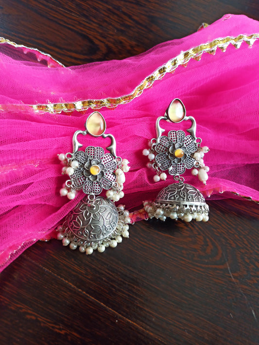 Harsha Silver Polish Long Brass Jhumki Earrings