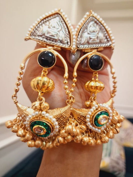 Dua green and black chandbali earrings