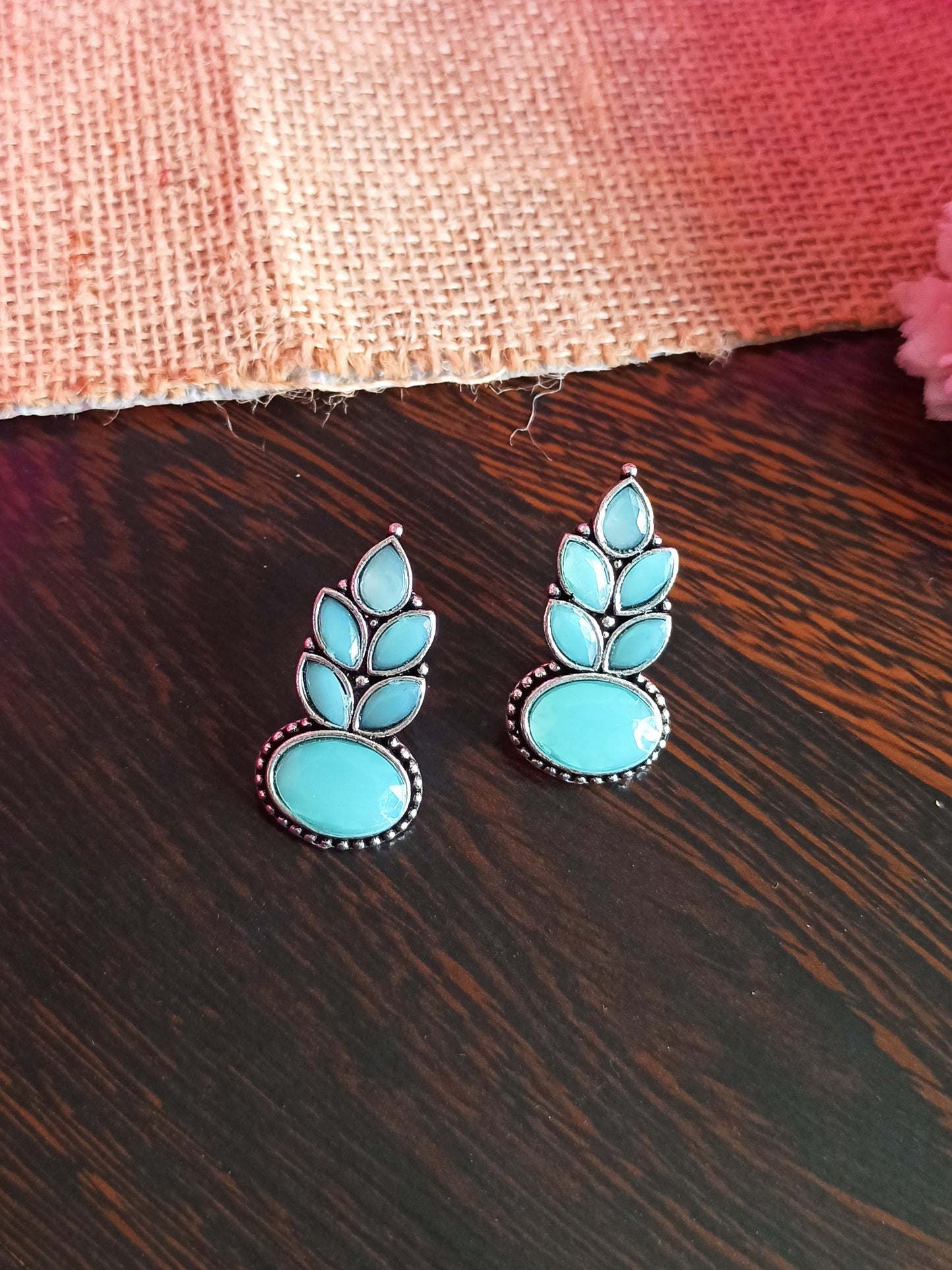 Dwiti Silver lookalike studs earrings - Sea Blue