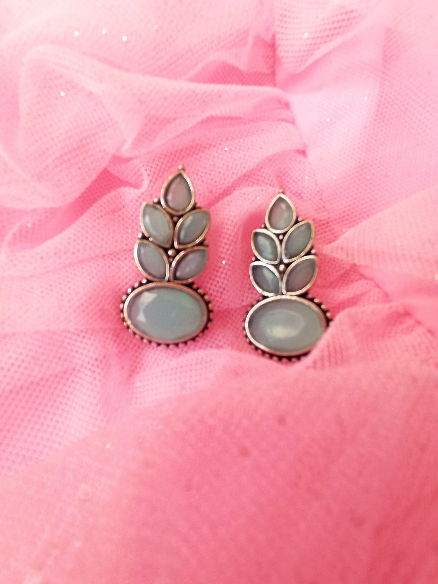 Dwiti Silver lookalike studs earrings - Sea Blue