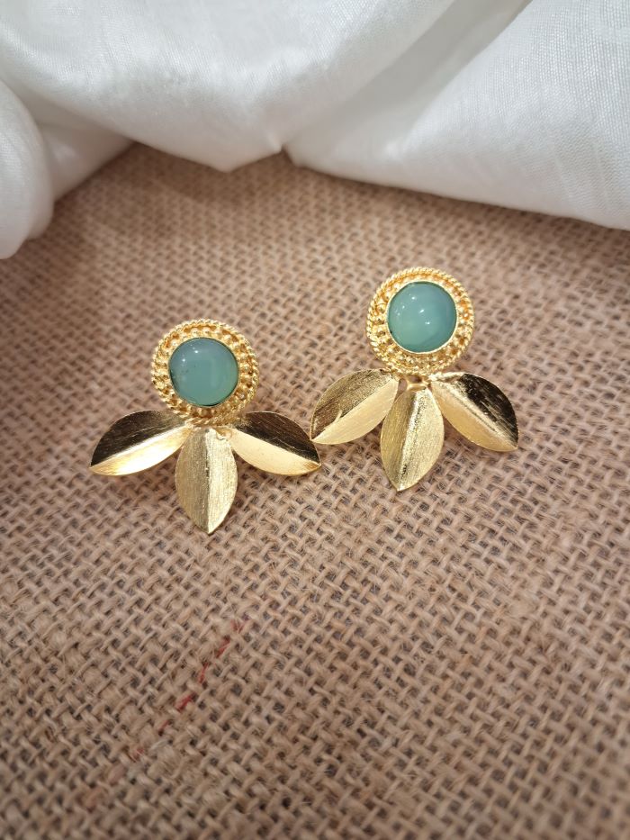Anushi sea green golden studs earrings