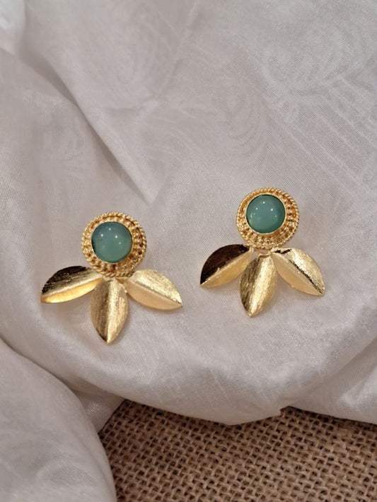 Anushi sea green golden studs earrings