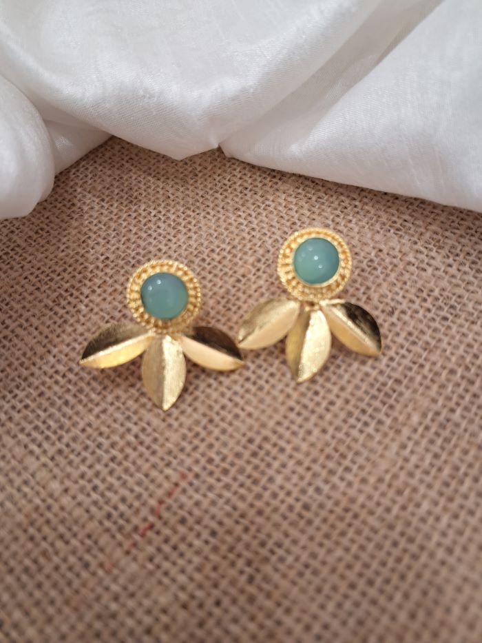 Anushi sea green golden studs earrings