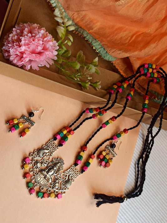 Bhakti Multi-color Thread oxidized necklace set