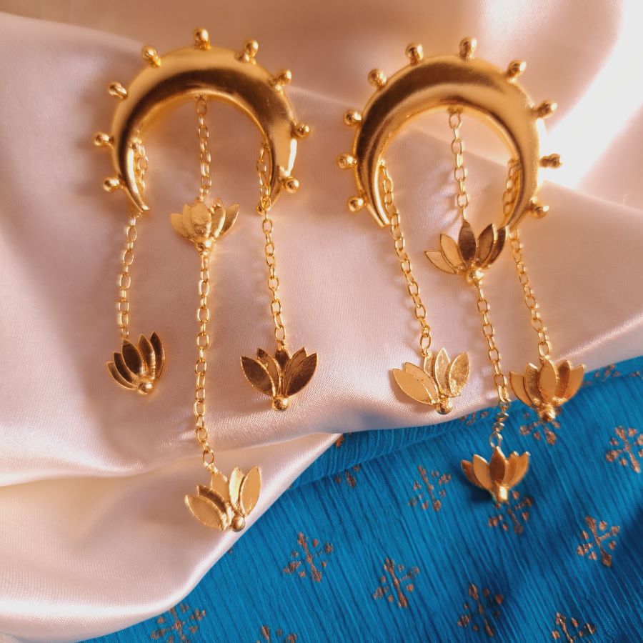 Sania golden chandbali earrings