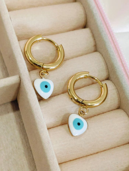 Danish anti-tarnish evil eye huggies earrings