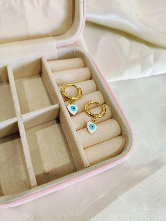 Danish anti-tarnish evil eye huggies earrings
