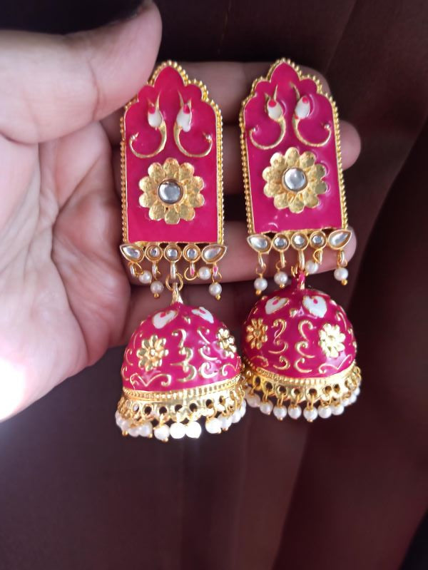Inayat pink golden jhumkis