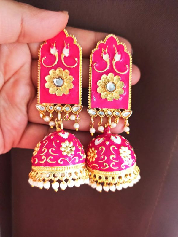 Inayat pink golden jhumkis