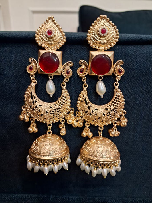 Maheep Red Chandbali Jhumkas