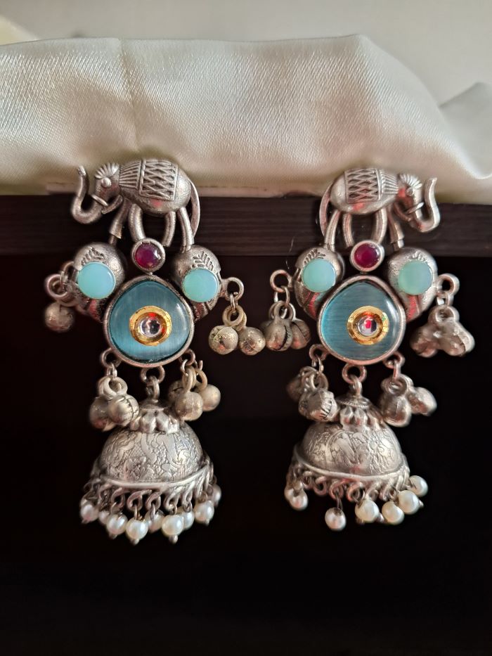 Rupali Sky Blue jhumka earrings