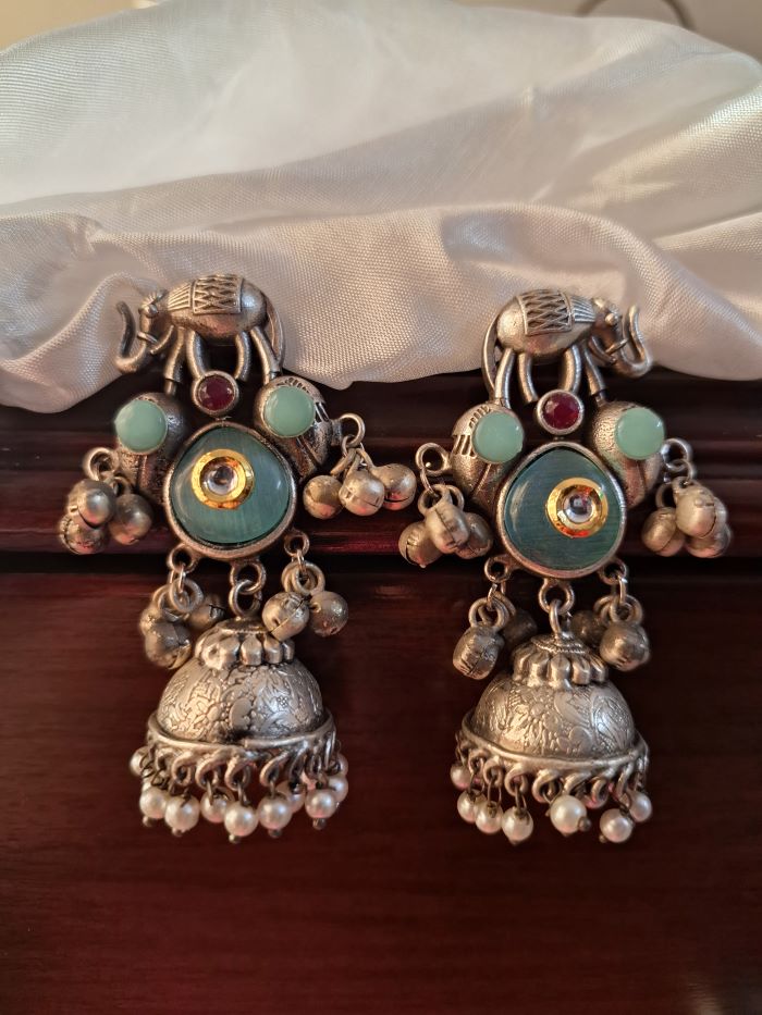 Rupali Sky Blue jhumka earrings