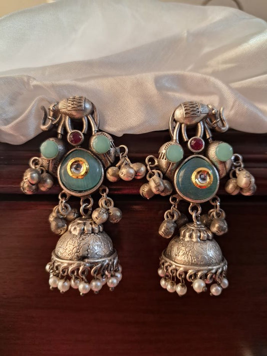 Rupali Sky Blue jhumka earrings