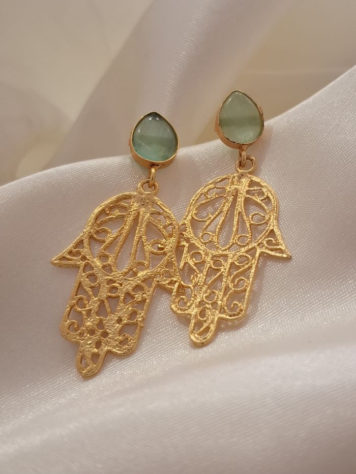 Mukta mint green hamsa earrings