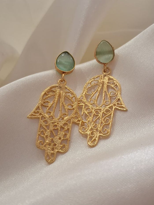Mukta mint green hamsa earrings
