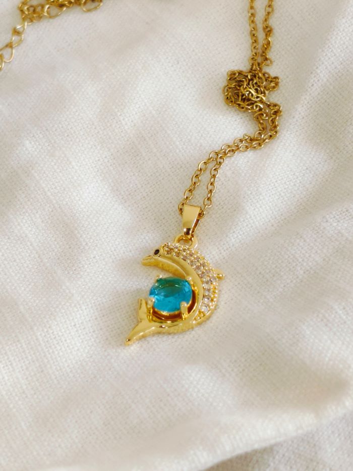 Mystic turquoise and white anti-tarnish pendant chain