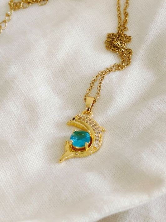 Mystic turquoise and white anti-tarnish pendant chain