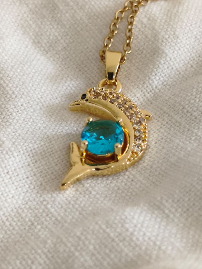 Mystic turquoise and white anti-tarnish pendant chain