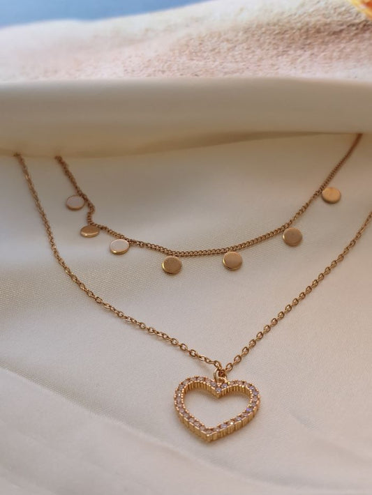 Pixel anti-tarnish chain with heart pendant