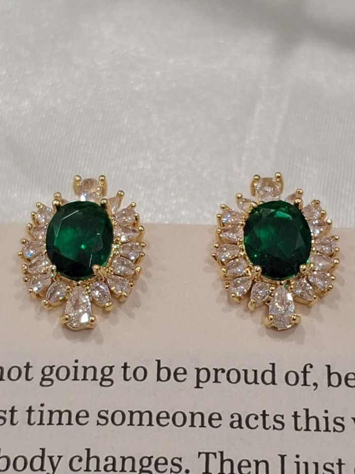 Poonam emerald green stud earrings