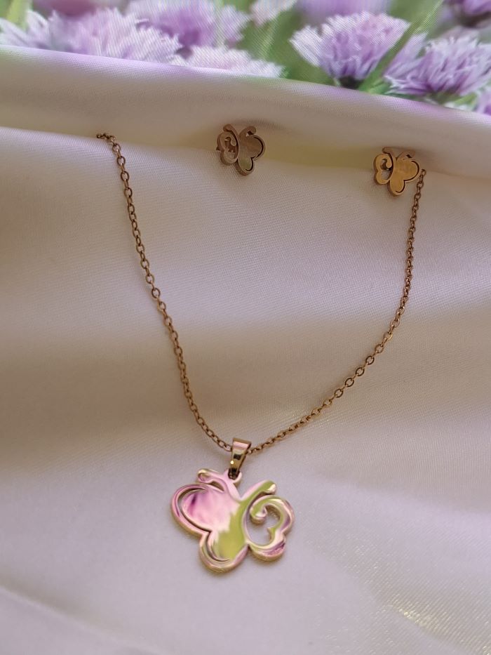Rimel anti-tarnish butterfly pendant jewellery set